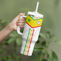Custom Senegal Football Tumbler With Handle Tricolor Traditional Patterns Sporty Style - Wonder Print Shop