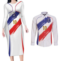Custom France Foorball Couples Matching Long Sleeve Bodycon Dress and Long Sleeve Button Shirt Les Bleus Tricolor Brush Style - Wonder Print Shop