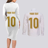 Custom France Foorball Couples Matching Long Sleeve Bodycon Dress and Long Sleeve Button Shirt Les Bleus Tricolor Brush Style - Wonder Print Shop