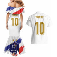 Custom France Foorball Couples Matching Mermaid Dress and Hawaiian Shirt Les Bleus Tricolor Brush Style - Wonder Print Shop