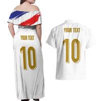 Custom France Foorball Couples Matching Off Shoulder Maxi Dress and Hawaiian Shirt Les Bleus Tricolor Brush Style - Wonder Print Shop