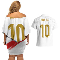 Custom France Foorball Couples Matching Off Shoulder Short Dress and Hawaiian Shirt Les Bleus Tricolor Brush Style - Wonder Print Shop