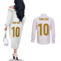 Custom France Foorball Couples Matching Off The Shoulder Long Sleeve Dress and Long Sleeve Button Shirt Les Bleus Tricolor Brush Style - Wonder Print Shop