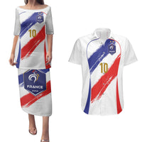 Custom France Foorball Couples Matching Puletasi and Hawaiian Shirt Les Bleus Tricolor Brush Style - Wonder Print Shop