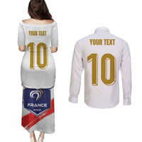 Custom France Foorball Couples Matching Puletasi and Long Sleeve Button Shirt Les Bleus Tricolor Brush Style - Wonder Print Shop