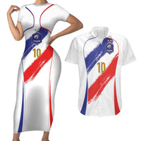 Custom France Foorball Couples Matching Short Sleeve Bodycon Dress and Hawaiian Shirt Les Bleus Tricolor Brush Style - Wonder Print Shop