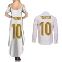 Custom France Foorball Couples Matching Summer Maxi Dress and Long Sleeve Button Shirt Les Bleus Tricolor Brush Style - Wonder Print Shop