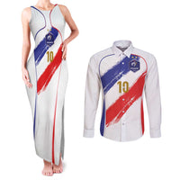 Custom France Foorball Couples Matching Tank Maxi Dress and Long Sleeve Button Shirt Les Bleus Tricolor Brush Style - Wonder Print Shop