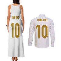 Custom France Foorball Couples Matching Tank Maxi Dress and Long Sleeve Button Shirt Les Bleus Tricolor Brush Style - Wonder Print Shop