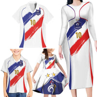 Custom France Foorball Family Matching Long Sleeve Bodycon Dress and Hawaiian Shirt Les Bleus Tricolor Brush Style - Wonder Print Shop