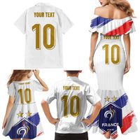 Custom France Foorball Family Matching Mermaid Dress and Hawaiian Shirt Les Bleus Tricolor Brush Style - Wonder Print Shop