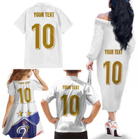 Custom France Foorball Family Matching Off The Shoulder Long Sleeve Dress and Hawaiian Shirt Les Bleus Tricolor Brush Style - Wonder Print Shop