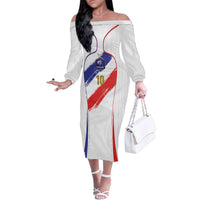 Custom France Foorball Family Matching Off The Shoulder Long Sleeve Dress and Hawaiian Shirt Les Bleus Tricolor Brush Style - Wonder Print Shop