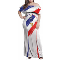 Custom France Foorball Family Matching Off Shoulder Maxi Dress and Hawaiian Shirt Les Bleus Tricolor Brush Style - Wonder Print Shop