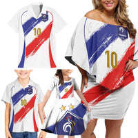 Custom France Foorball Family Matching Off Shoulder Short Dress and Hawaiian Shirt Les Bleus Tricolor Brush Style - Wonder Print Shop