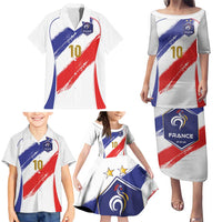 Custom France Foorball Family Matching Puletasi and Hawaiian Shirt Les Bleus Tricolor Brush Style - Wonder Print Shop