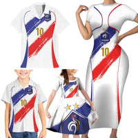 Custom France Foorball Family Matching Short Sleeve Bodycon Dress and Hawaiian Shirt Les Bleus Tricolor Brush Style - Wonder Print Shop