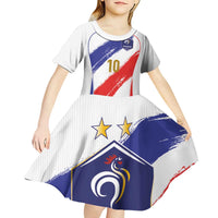 Custom France Foorball Kid Short Sleeve Dress Les Bleus Tricolor Brush Style - Wonder Print Shop