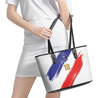 Custom France Foorball Leather Tote Bag Les Bleus Tricolor Brush Style - Wonder Print Shop