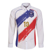 Custom France Foorball Long Sleeve Button Shirt Les Bleus Tricolor Brush Style - Wonder Print Shop