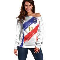 Custom France Foorball Off Shoulder Sweater Les Bleus Tricolor Brush Style - Wonder Print Shop