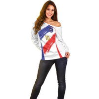 Custom France Foorball Off Shoulder Sweater Les Bleus Tricolor Brush Style - Wonder Print Shop