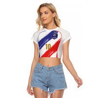 Custom France Foorball Raglan Cropped T Shirt Les Bleus Tricolor Brush Style - Wonder Print Shop