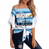 Argentina Rugby Custom Off Shoulder Wrap Waist Top Pumas Stripes Style