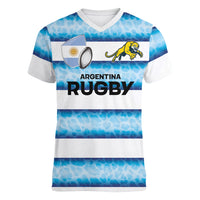 Argentina Rugby Custom Women V-Neck T-Shirt Pumas Stripes Style
