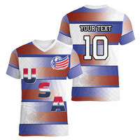 America Rugby Custom Women V-Neck T-Shirt USA Falcons Stripes Style
