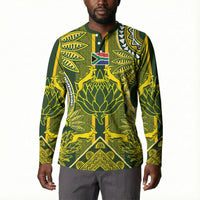 South Africa Rugby Custom Button Sweatshirt Springbok with King Protea Inspired by African Heritage