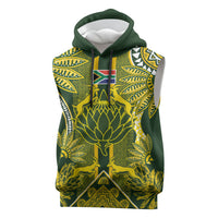South Africa Rugby Custom Sleeveless Hoodie Springbok with King Protea Inspired by African Heritage