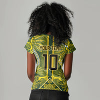 South Africa Rugby Custom Women V-Neck T-Shirt Springbok with King Protea Inspired by African Heritage