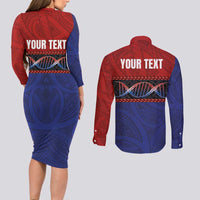 Personalised Samoan DNA-Proud of Samoa Couples Matching Long Sleeve Bodycon Dress and Long Sleeve Button Shirt Polynesian Patterns - Wonder Print Shop