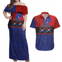 Personalised Samoan DNA-Proud of Samoa Couples Matching Off Shoulder Maxi Dress and Hawaiian Shirt Polynesian Patterns - Wonder Print Shop