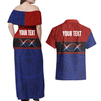 Personalised Samoan DNA-Proud of Samoa Couples Matching Off Shoulder Maxi Dress and Hawaiian Shirt Polynesian Patterns - Wonder Print Shop