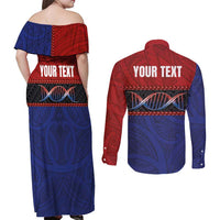 Personalised Samoan DNA-Proud of Samoa Couples Matching Off Shoulder Maxi Dress and Long Sleeve Button Shirt Polynesian Patterns - Wonder Print Shop