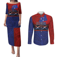 Personalised Samoan DNA-Proud of Samoa Couples Matching Puletasi and Long Sleeve Button Shirt Polynesian Patterns - Wonder Print Shop