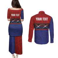 Personalised Samoan DNA-Proud of Samoa Couples Matching Puletasi and Long Sleeve Button Shirt Polynesian Patterns - Wonder Print Shop
