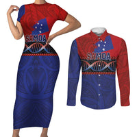 Personalised Samoan DNA-Proud of Samoa Couples Matching Short Sleeve Bodycon Dress and Long Sleeve Button Shirt Polynesian Patterns - Wonder Print Shop