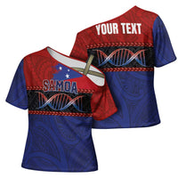 Personalised Samoan DNA-Proud of Samoa Cross Shoulder Shirt Polynesian Patterns - Wonder Print Shop