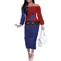 Personalised Samoan DNA-Proud of Samoa Family Matching Off The Shoulder Long Sleeve Dress and Hawaiian Shirt Polynesian Patterns - Wonder Print Shop