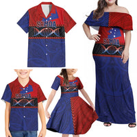 Personalised Samoan DNA-Proud of Samoa Family Matching Off Shoulder Maxi Dress and Hawaiian Shirt Polynesian Patterns - Wonder Print Shop