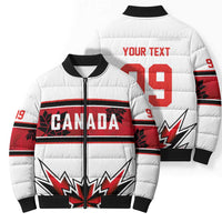 Canada Ice Hockey Custom Bomber Puffer Jacket Maple Leaves Sporty Geometric Style