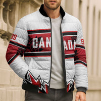 Canada Ice Hockey Custom Bomber Puffer Jacket Maple Leaves Sporty Geometric Style