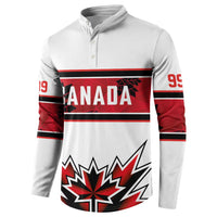 Canada Ice Hockey Custom Button Sweatshirt Maple Leaves Sporty Geometric Style
