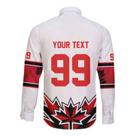Canada Ice Hockey Custom Long Sleeve Button Shirt Maple Leaves Sporty Geometric Style