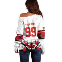 Canada Ice Hockey Custom Off Shoulder Sweater Maple Leaves Sporty Geometric Style