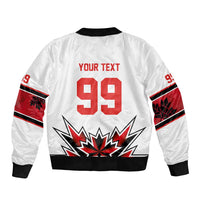Canada Ice Hockey Custom Sleeve Zip Bomber Jacket Maple Leaves Sporty Geometric Style