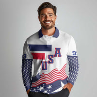 USA Ice Hockey Custom Long Sleeve Polo Shirt Flag Sporty Style